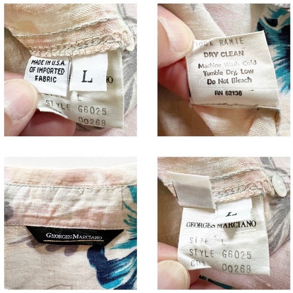 Vtg Guess Georges Marciano Hawaiian Floral L/S Shirt Ramie Peach Pink Teal Men L - Picture 6 of 12